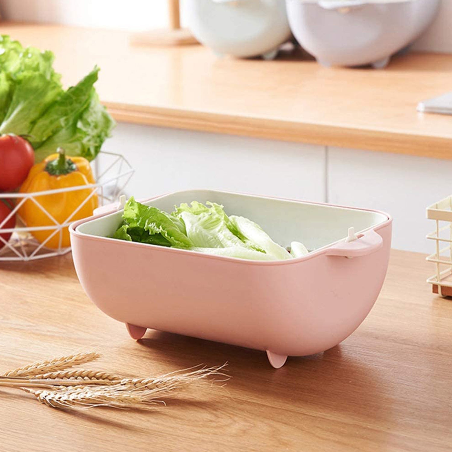 2717 Multifunctional BPA Free Double Layered Plastic Rotatable Strainer Bowl with Handles for Washing, Rinsing, Serving Vegetables & Fruits (Multicolor) 2717 Multifunctional BPA Free Double Layered Plastic Rotatable Strainer Bowl with Handles for Washing, Rinsing, Serving Vegetables & Fruits (Multicolor)